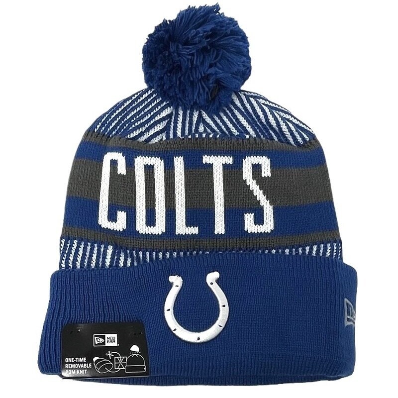 Indianapolis Colts Men's New Era Striped Cuffed Pom Knit Hat