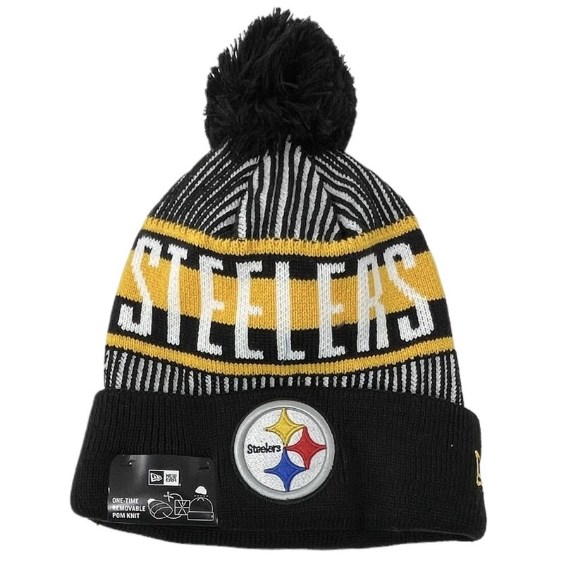 Pittsburgh Steelers Men's New Era Striped Cuffed Pom Knit Hat