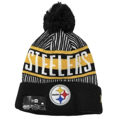 Pittsburgh Steelers Men's New Era Striped Cuffed Pom Knit Hat