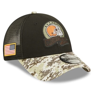 Cleveland Browns Men's New Era Black/Camo Salute To Service 9FORTY Snapback Trucker Hat Cleveland Browns Men's New Era Black/Camo Salute To Service 9FORTY Snapback Trucker Hat