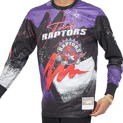 Toronto Raptors Men's Mitchell & Ness Purple Hardwood Classics Hyper Hoops Moto Sublimated Long Sleeve T-Shirt