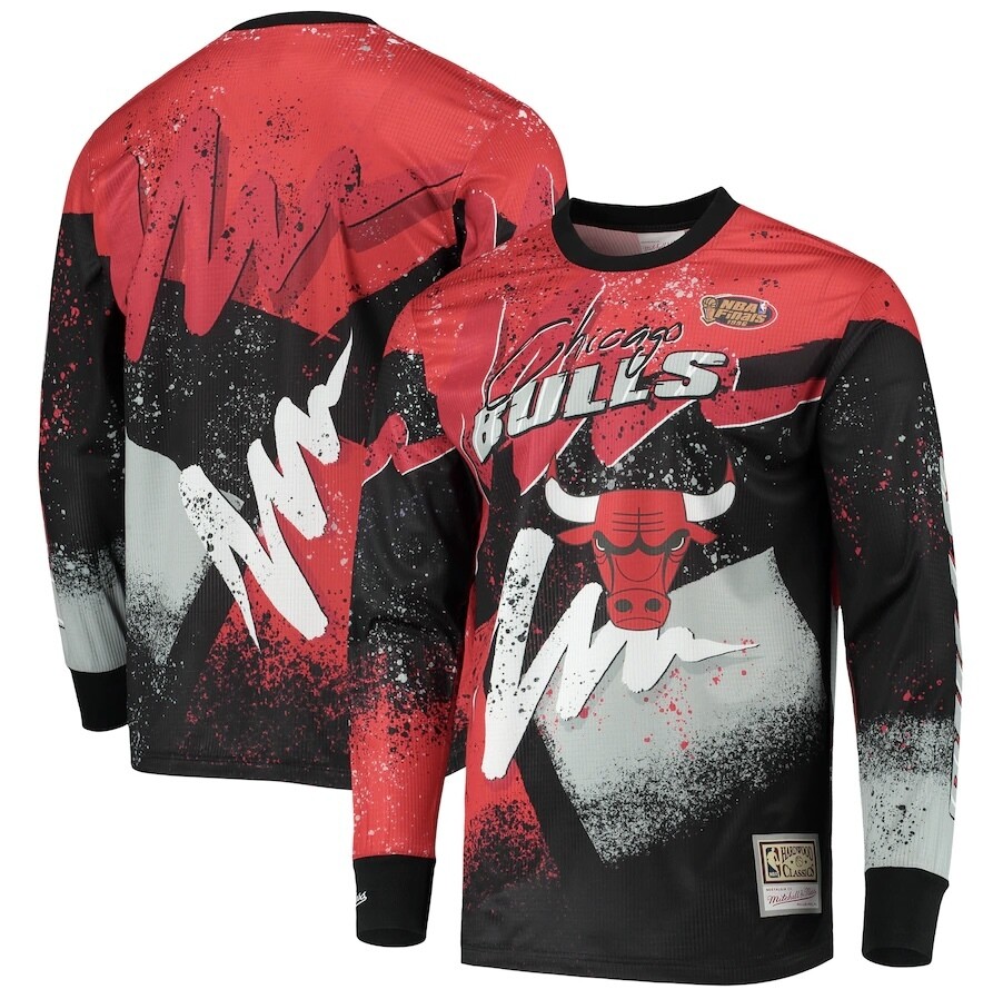 Chicago Bulls Men's Mitchell & Ness Purple Hardwood Classics Hyper Hoops Moto Sublimated Long Sleeve T-Shirt