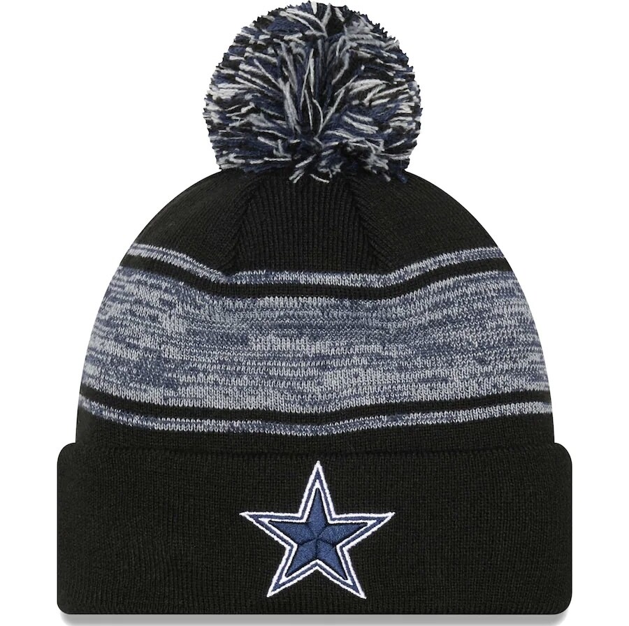 Dallas Cowboys Men's New Era Black Chilled Cuffed Pom Knit Hat