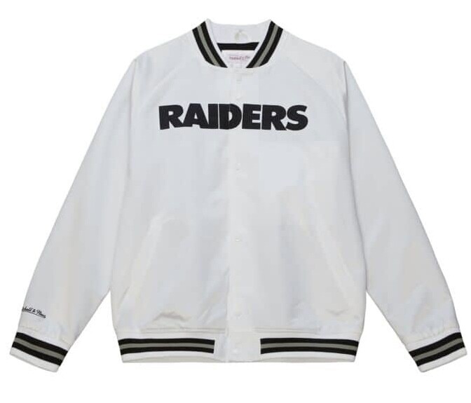 Las Vegas Raiders Men's White Throwback Mitchell & Ness Lightweight Satin Full-Snap Jacket