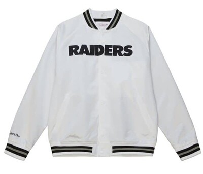 Las Vegas Raiders Men's White Throwback Mitchell & Ness Lightweight Satin Full-Snap Jacket