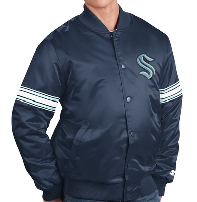 Seattle Kraken Men’s Starter Deep Sea Blue Pick & Roll Satin Full-Snap Varsity Jacket
