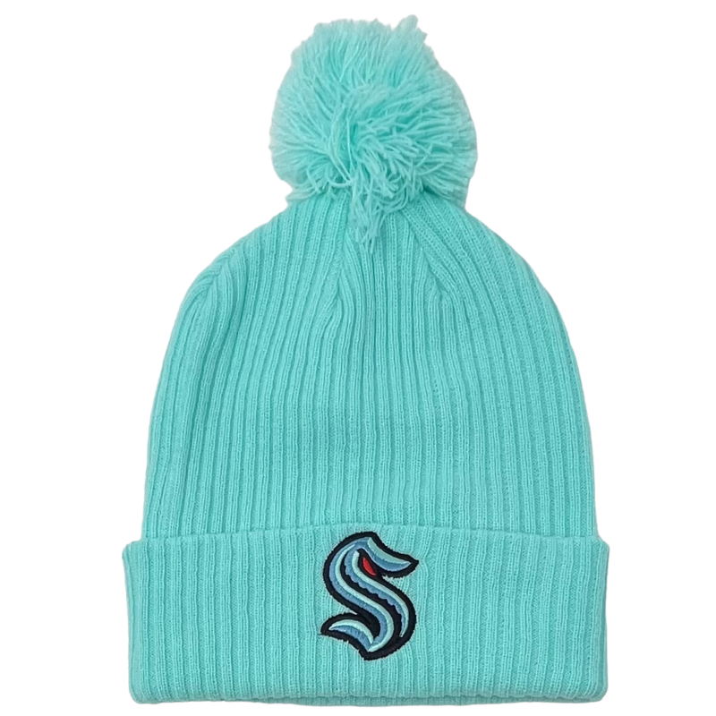 Seattle Kraken Men's Icy Blue Fanatics Branded Logo Cuffed Pom Knit Hat