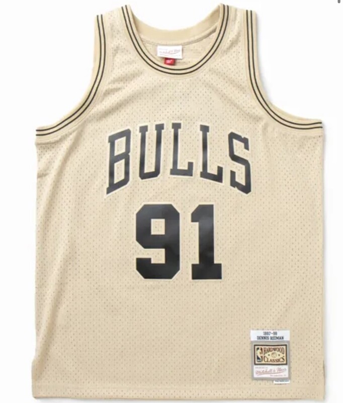 Chicago Bulls Dennis Rodman 1997-98 Khaki Black Mitchell & Ness Men's Swingman Jersey