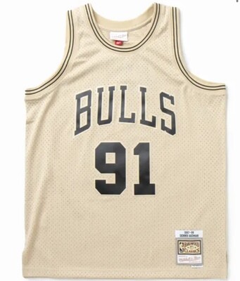 Chicago Bulls Dennis Rodman 1997-98 Khaki Black Mitchell & Ness Men's Swingman Jersey