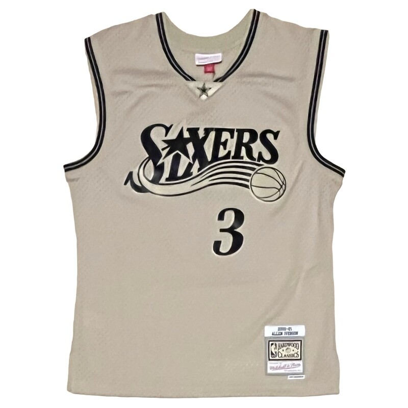 Philadelphia 76ers Allen Iverson 2000-01 Men's Khaki Black Mitchell & Ness Swingman Jersey