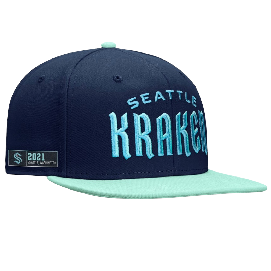 Seattle Kraken Men’s Fanatics Branded Deep Sea Blue/Light Blue Iconic Color Blocked Snapback Hat