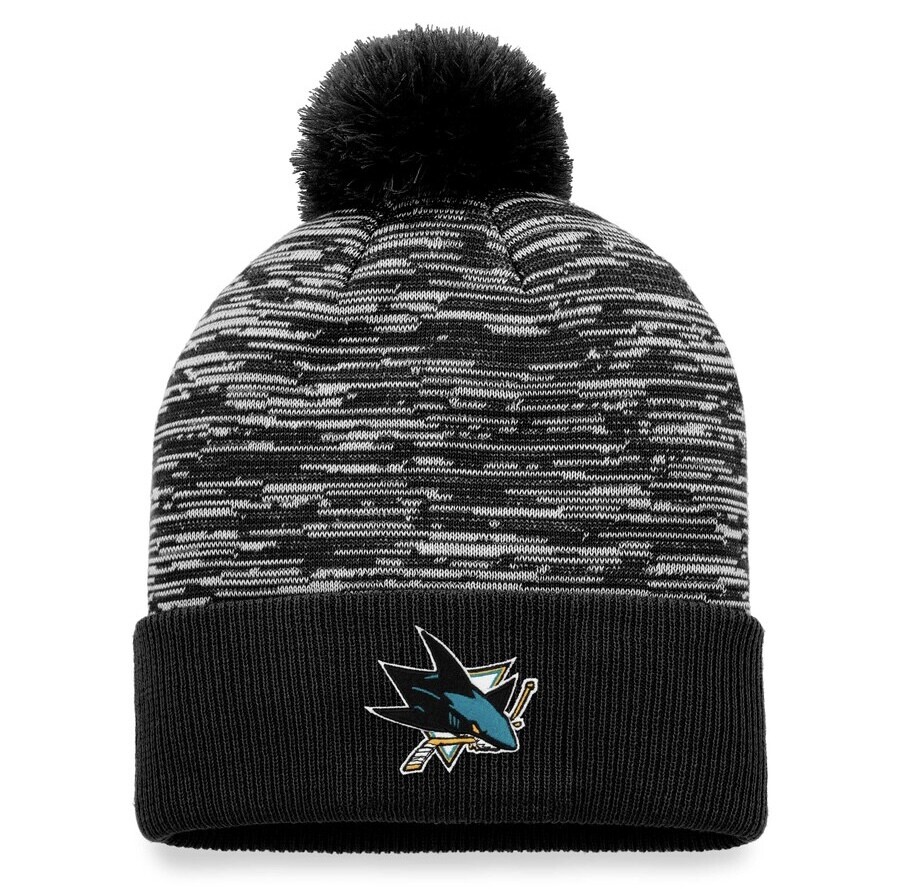 San Jose Sharks Men’s Black Heather Fanatics Cuffed Pom Knit Hat