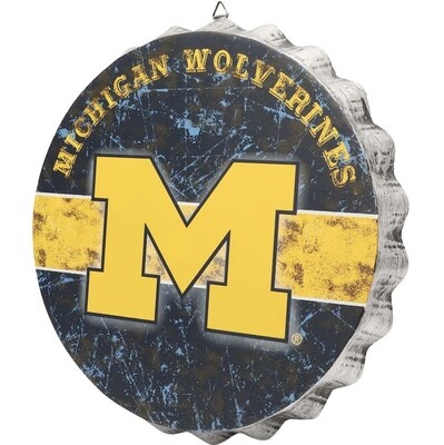 Michigan Wolverines Distressed Bottle Cap Sign