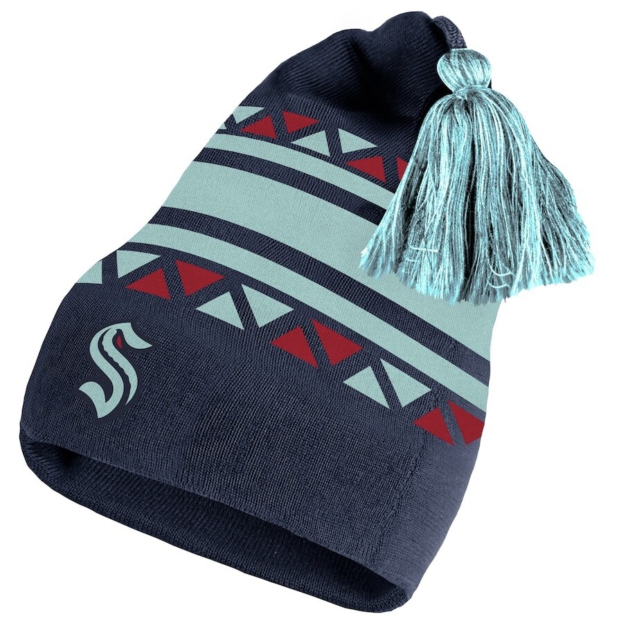 Seattle Kraken Men's Adidas Black Reverse Retro 2.0 Pom Cuffed Knit Hat