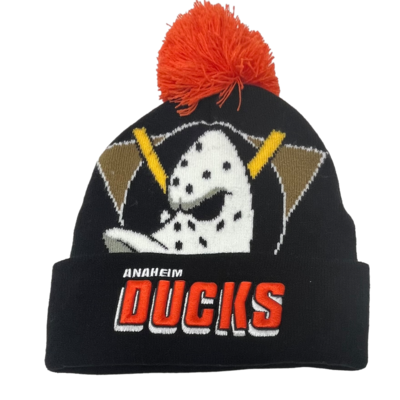 Anaheim Ducks Men’s NHL Punch Out Mitchell & Ness Cuffed Pom Knit Hat