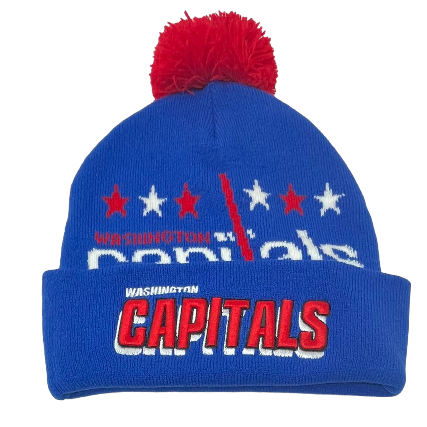 Washington Capitals Men’s NHL Punch Out Mitchell & Ness Cuffed Pom Knit Hat