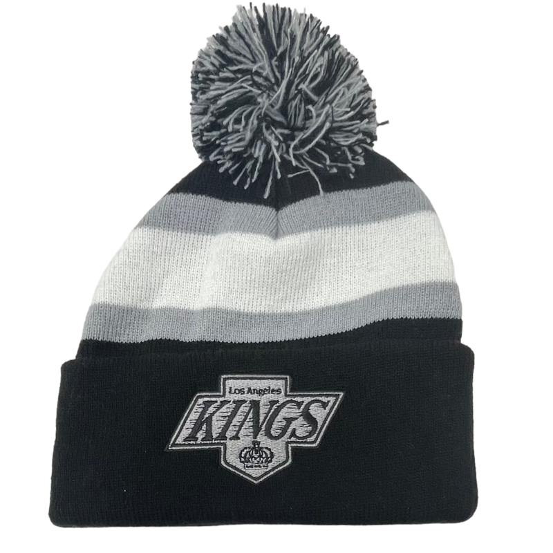 Los Angeles Kings Men’s NHL Stripe Mitchell & Ness Cuffed Pom Knit Hat