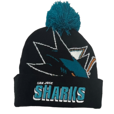San Jose Sharks Men’s NHL Punch Out Mitchell & Ness Cuffed Pom Knit Hat