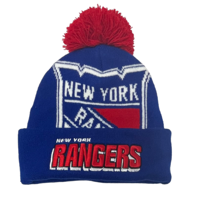New York Rangers Men’s NHL Punch Out Mitchell & Ness Cuffed Pom Knit Hat
