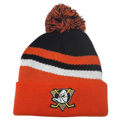 Anaheim Ducks Men’s NHL Stripe Mitchell & Ness Cuffed Pom Knit Hat