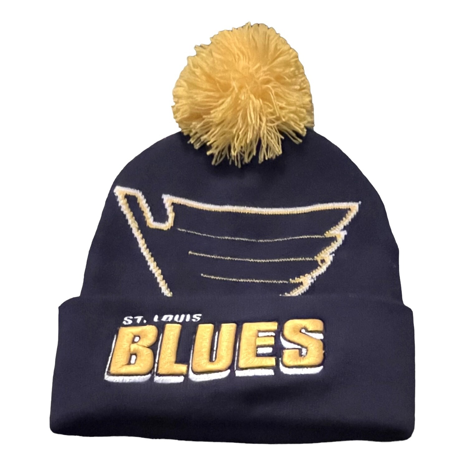 St. Louis Blues Mitchell & Ness Punch Out Cuffed Knit Hat with Pom - Blue
