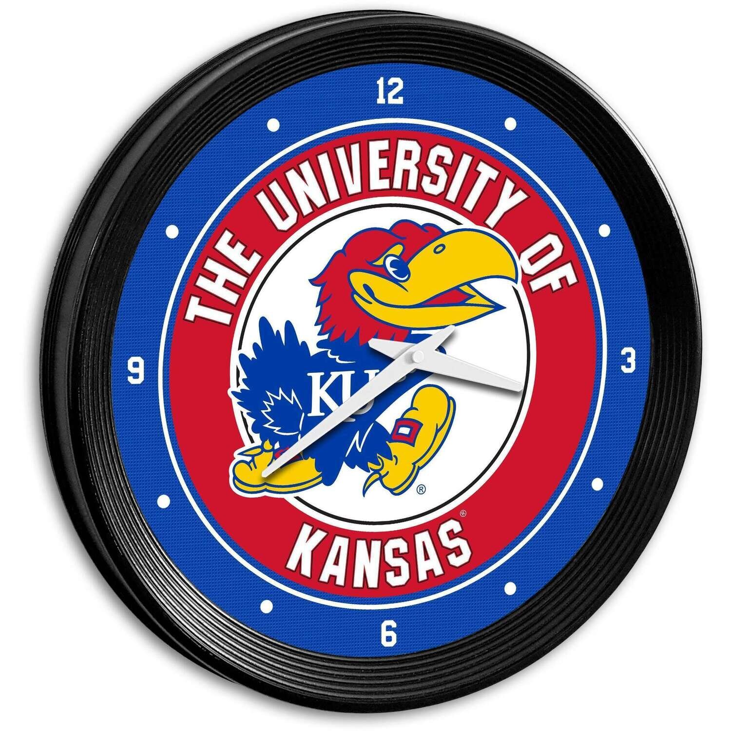 Kansas Jayhawks Ribbed Frame Wall Clock