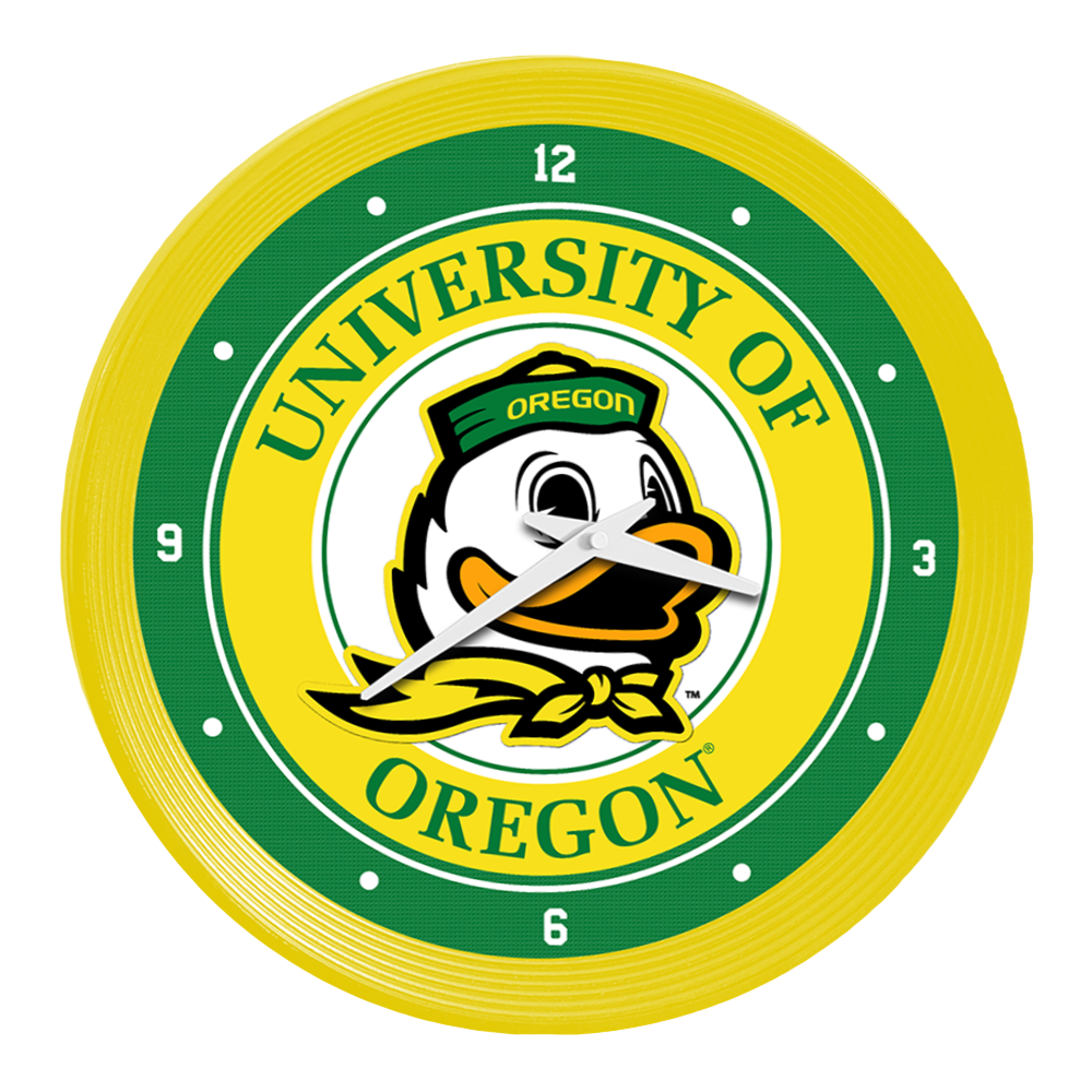 Oregon Ducks Mascot Ribbed Frame Wall Clock