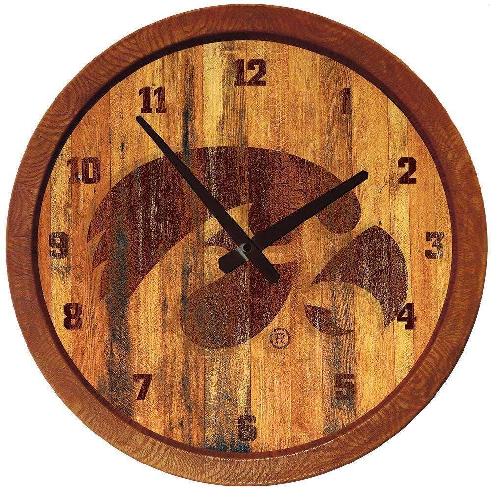 Iowa Hawkeyes Branded "Faux" Barrel Top Wall Clock