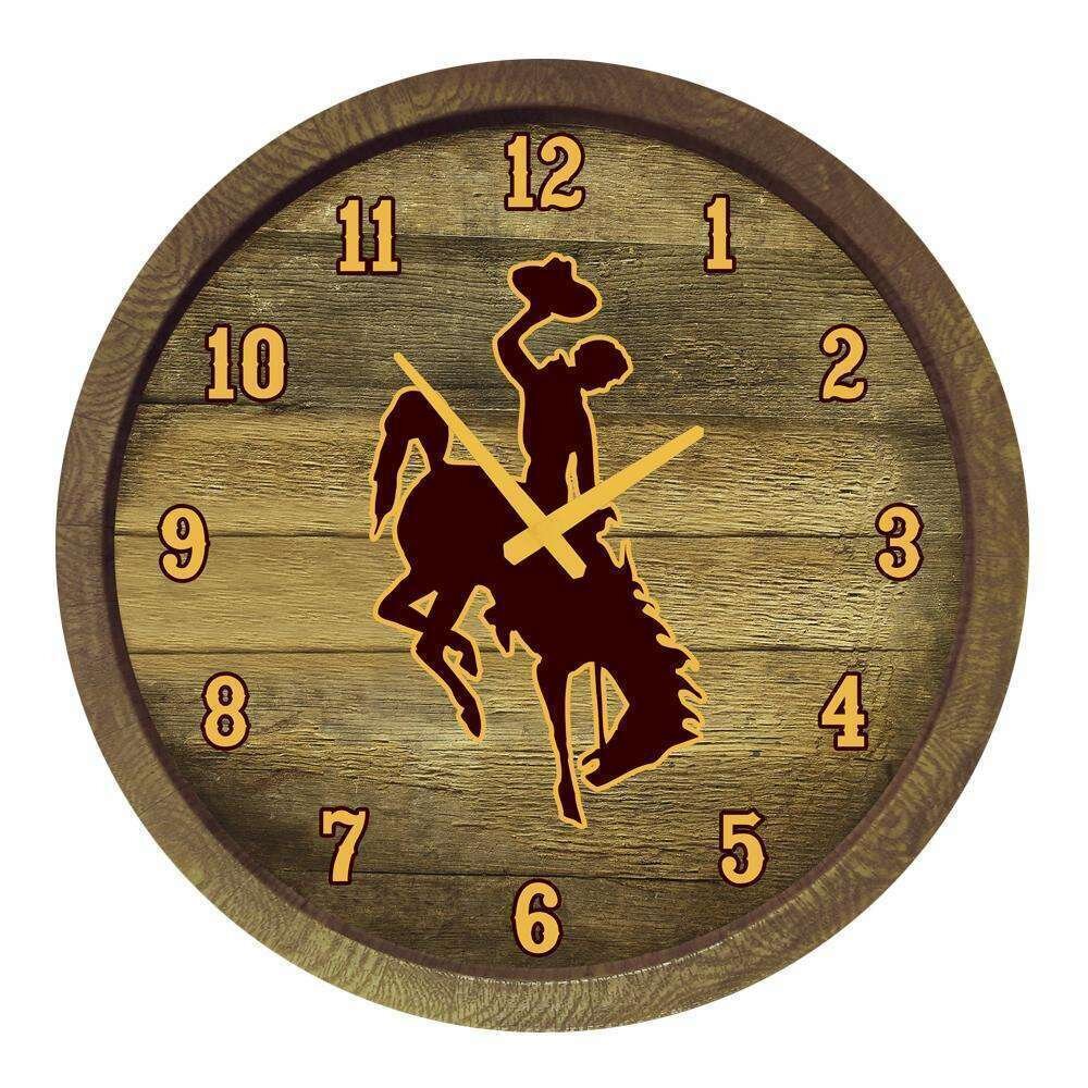 Wyoming Cowboys "Faux" Barrel Top Wall Clock