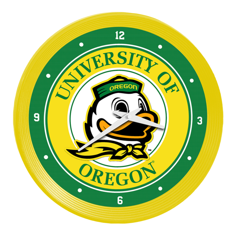 Oregon Ducks Mascot Ribbed Frame Wall Clock