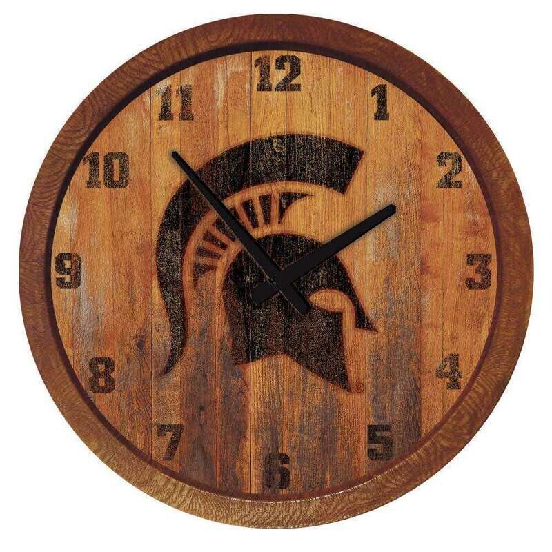 Michigan State Spartans Branded "Faux" Barrel Top Wall Clock