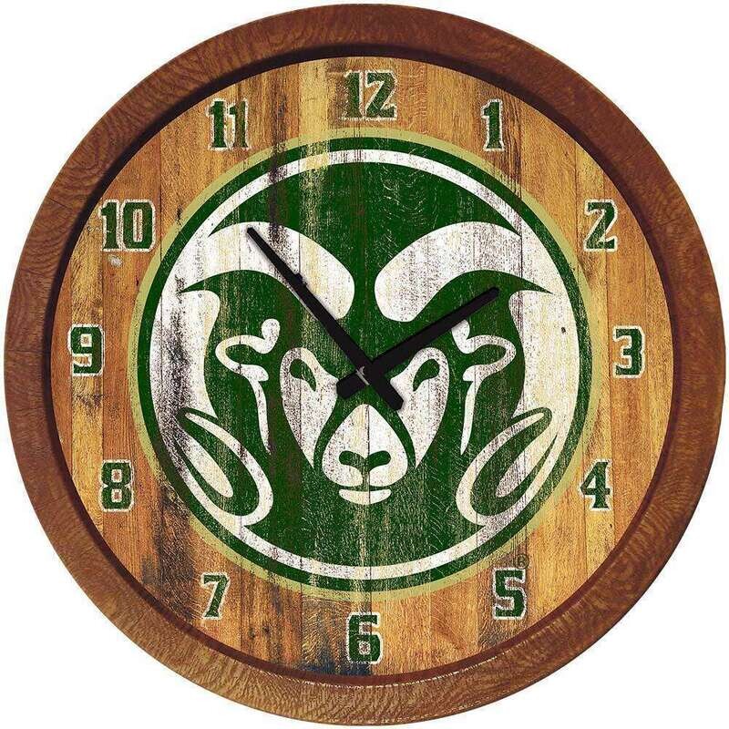 Colorado State Rams Weathered "Faux" Barrel Top Wall Clock