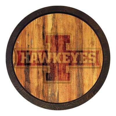 Iowa Hawkeyes Block I Round "Faux" Barrel Top Sign