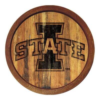 Iowa State Cyclones Logo In a Burnt Style (Plastic) "Faux" Barrel Top Sign