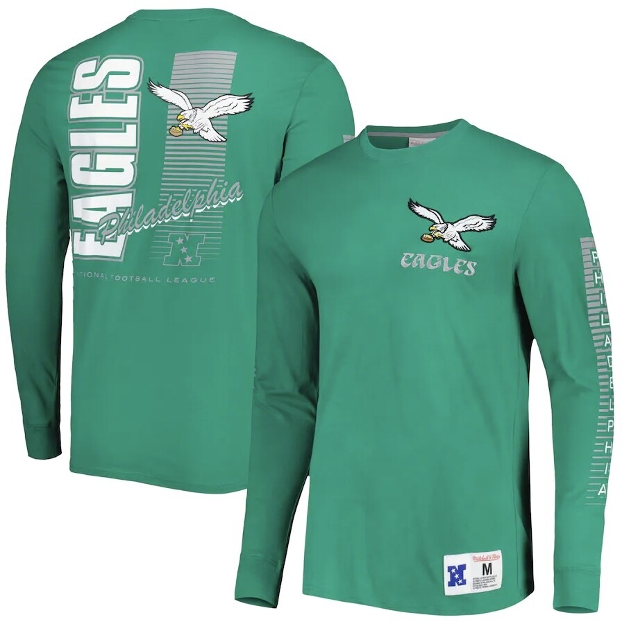 Philadelphia Eagles Youth Mitchell & Ness Kelly Green Gridiron Classics  Fashion Long Sleeve T-Shirt