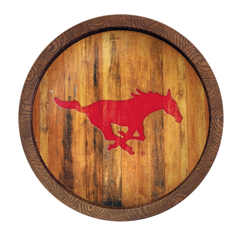 SMU Mustangs Weathered "Faux" Barrel Top Sign
