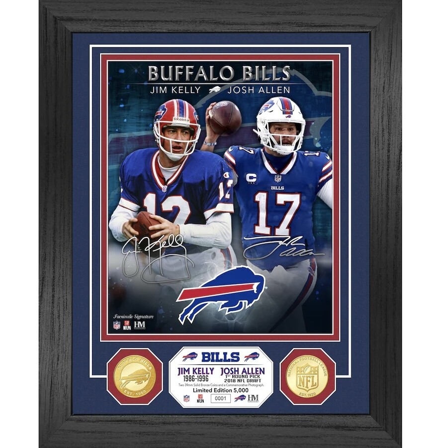 Buffalo Bills Jim Kelly & Josh Allen Highland Mint 13'' x 16'' Bronze Coin Photo Mint