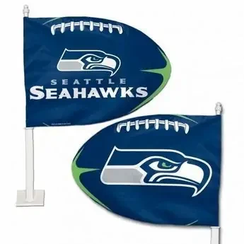 Seattle Seahawks 11.75" x 14" Football Shaped Car Flag