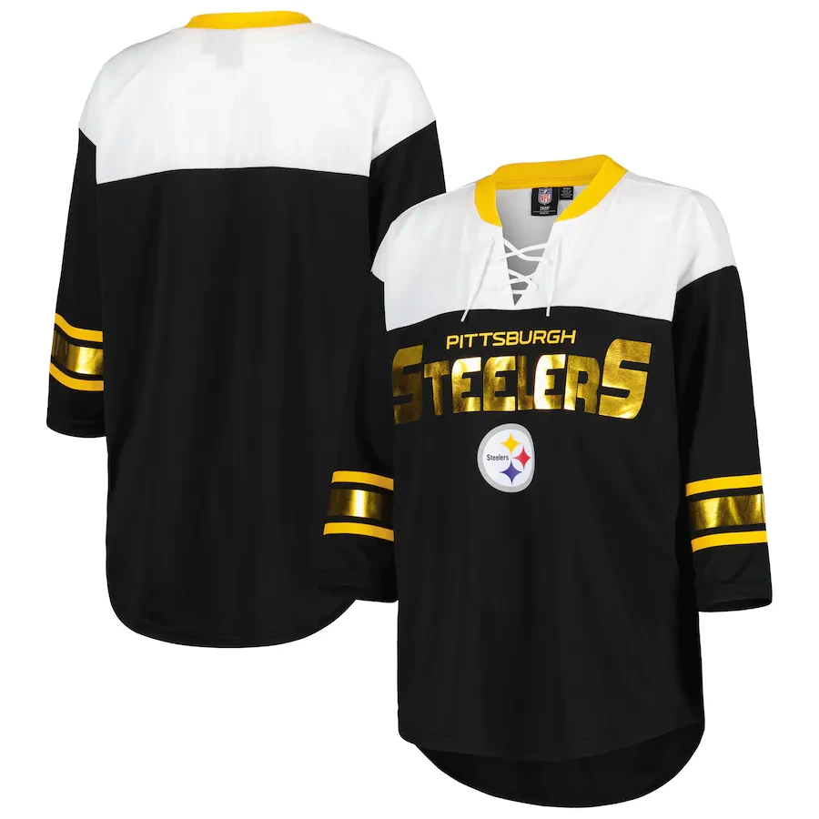 Pittsburgh Steelers Women's Lace-up Quarter Sleeve T-Shirt