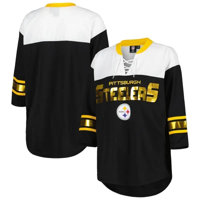 Pittsburgh Steelers Women's Lace-up Quarter Sleeve T-Shirt