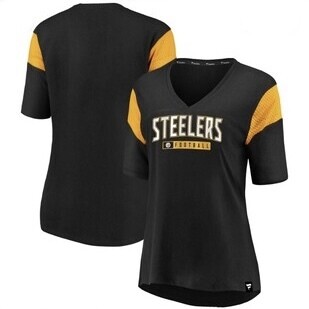 Pittsburgh Steelers Women's Iconic Mesh Piecing V-Neck T-Shirt