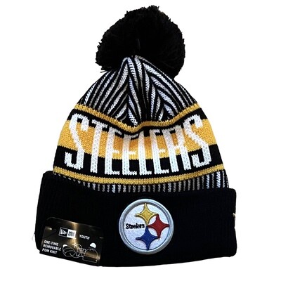 Pittsburgh Steelers Youth New Era Striped Cuffed Pom Knit Hat