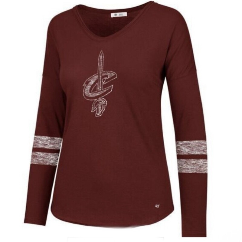 Cleveland Cavaliers Women's Wine 47 Fade Letter Court Side Shirt