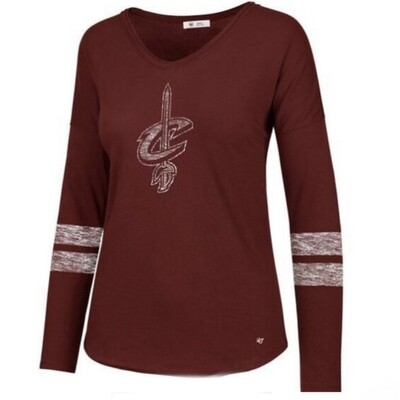 Cleveland Cavaliers Women's Wine 47 Fade Letter Court Side Shirt