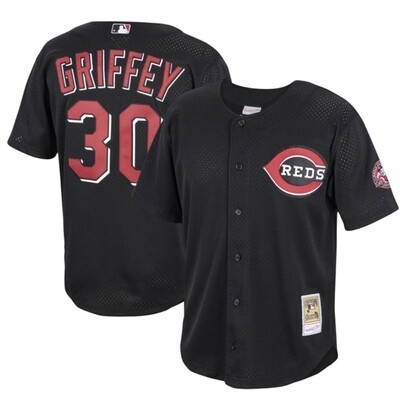 Cincinnati Reds Ken Griffey Jr. 2000 Men's Black Mesh Full Button Up Mitchell & Ness Jersey