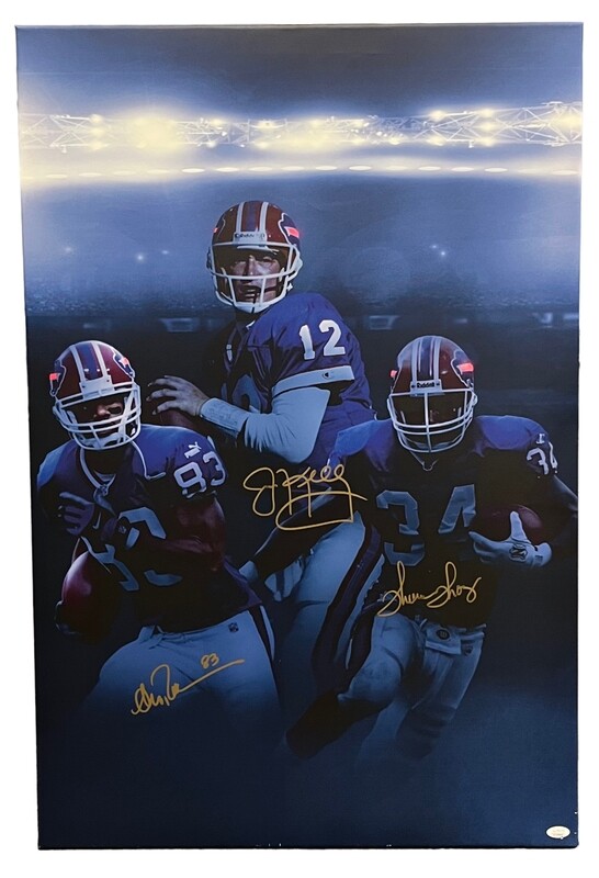 Buffalo Bills 23.75” x 35.5” Canvas Print JSA COA Jim Kelly, Thurman Thomas, Andre Reed