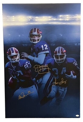 Buffalo Bills 23.75” x 35.5” Canvas Print JSA COA Jim Kelly, Thurman Thomas, Andre Reed