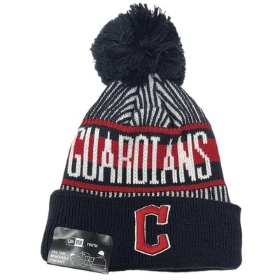 Cleveland Guardians Youth New Era Striped Cuffed Pom Knit Hat Cleveland Guardians Youth New Era Striped Cuffed Pom Knit Hat
