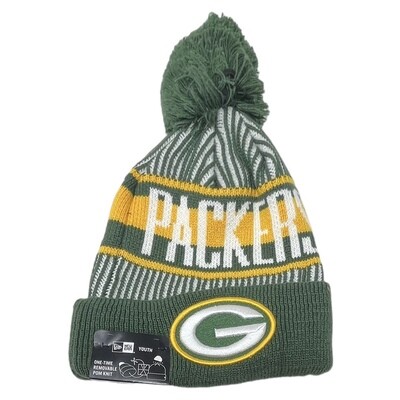 Green Bay Packers Youth New Era Striped Cuffed Pom Knit Hat