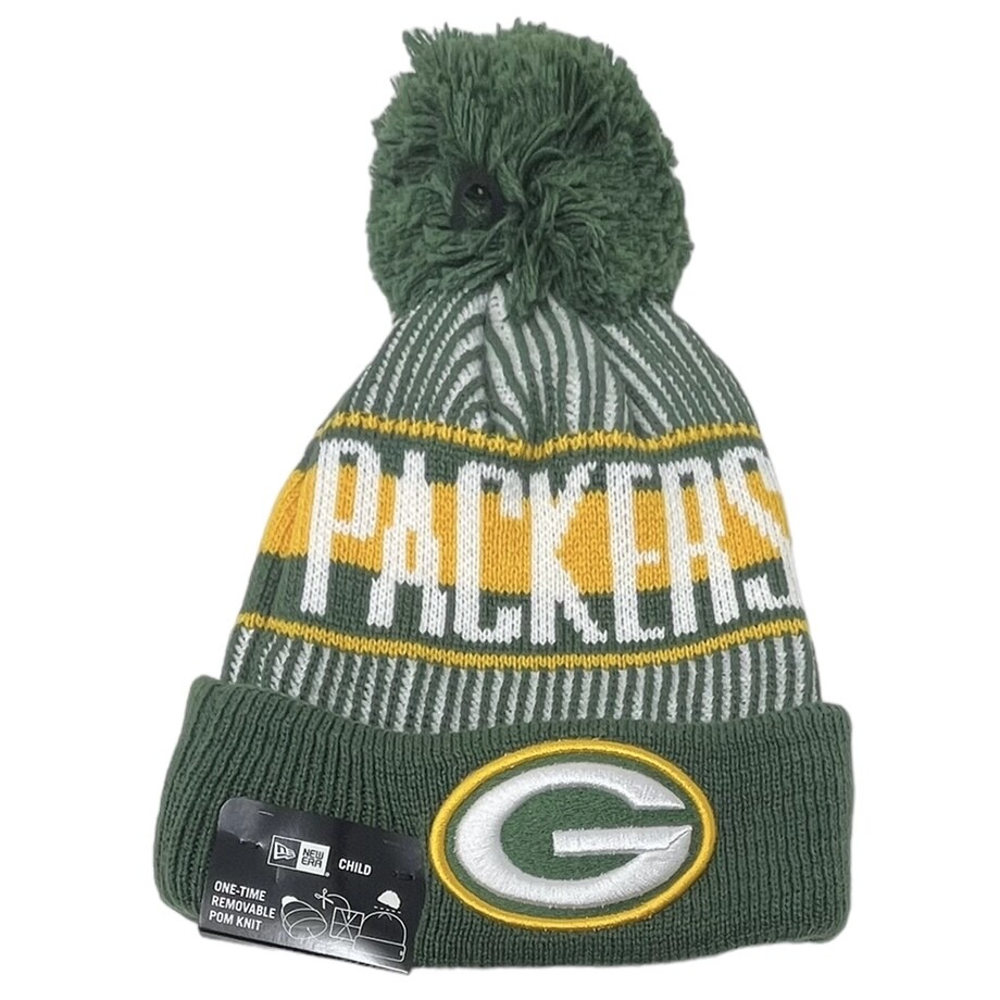 Green Bay Packers Child New Era Striped Cuffed Pom Knit Hat